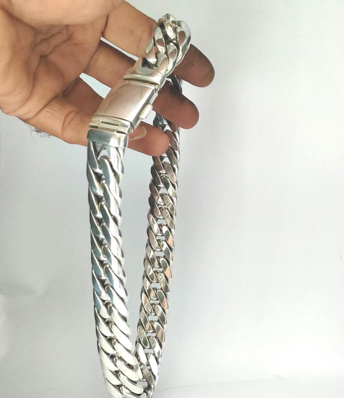 Handmade 999 Silver Curb Link Chain - Chunky Men's Necklace