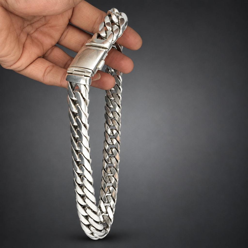 Men’s 999 Fine Silver Curb Chain Necklace, 20mm Heavyweight