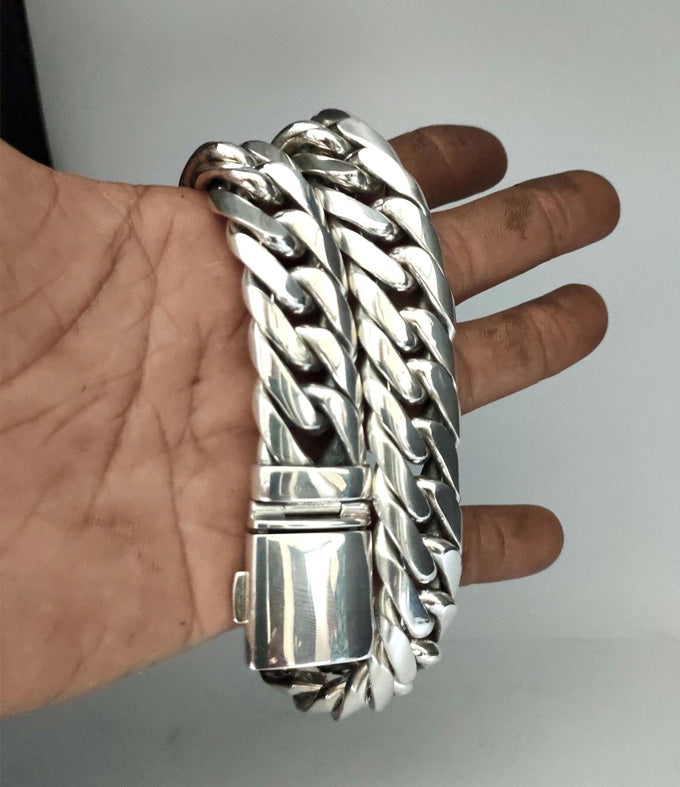 Handmade 999 Silver Curb Link Chain - Chunky Men's Necklace