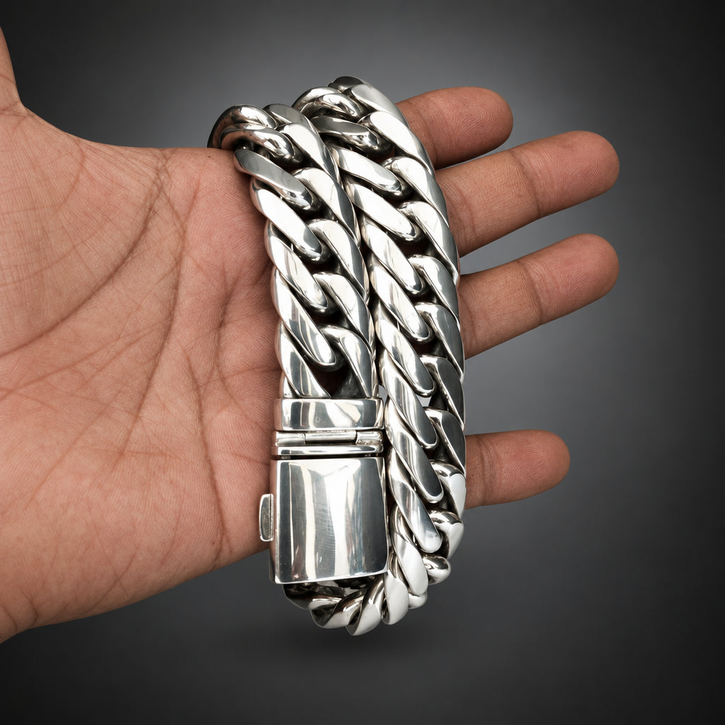 Men’s 999 Fine Silver Curb Chain Necklace, 20mm Heavyweight