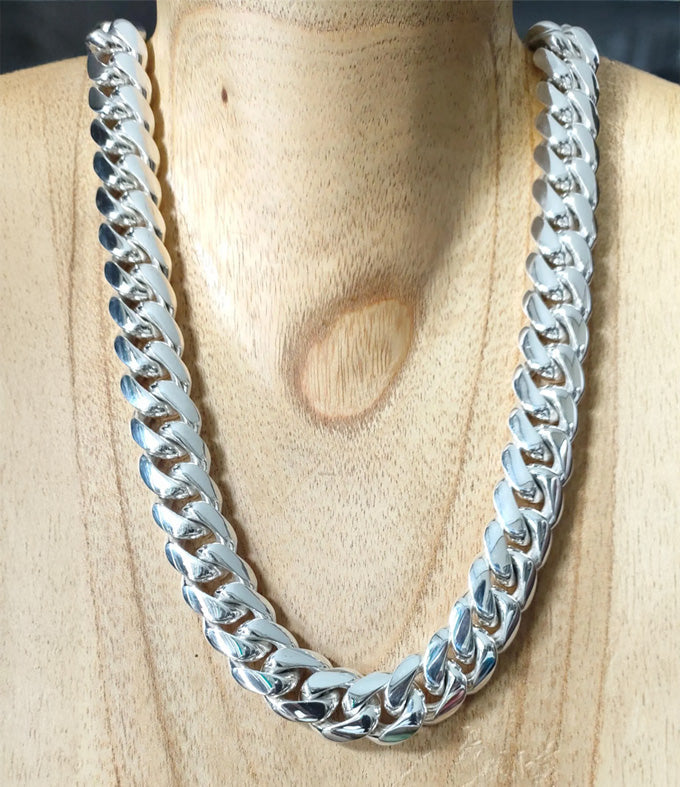 Handmade 999 Solid Silver Curb Chain Necklace - Chunky Men's Jewelry
