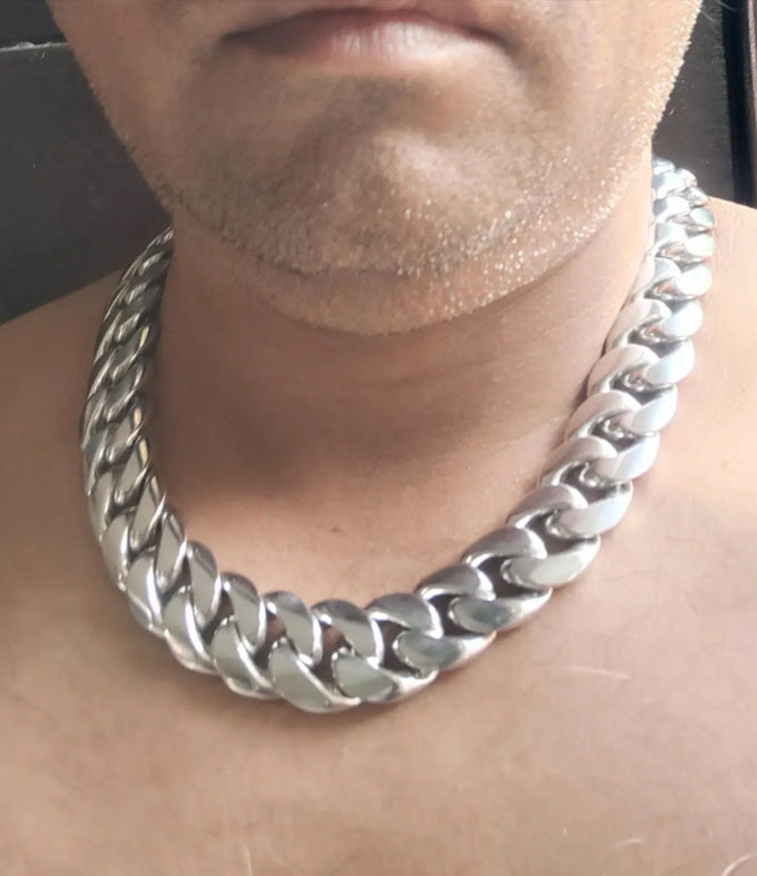 Handmade 999 Solid Silver Curb Chain Necklace - Chunky Men's Jewelry