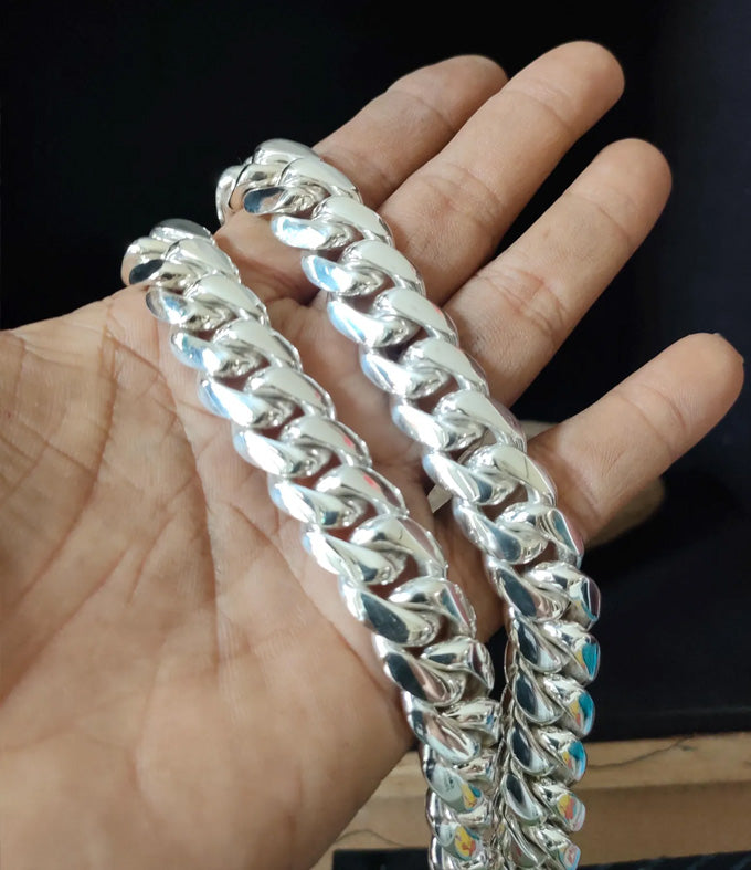 Handmade 999 Solid Silver Curb Chain Necklace - Chunky Men's Jewelry