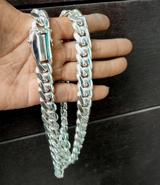Handmade 999 Solid Silver Curb Chain Necklace - Chunky Men's Jewelry