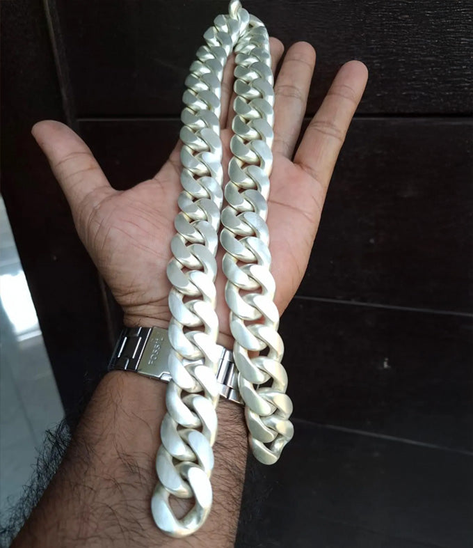 Handmade 999 Solid Silver Curb Chain Necklace - Chunky Men's Jewelry