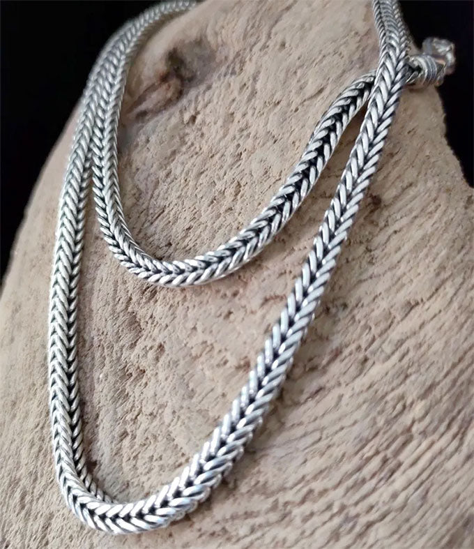 Handmade Bali 999 Silver Foxtail Chain Necklace: Men's Braided Jewelry
