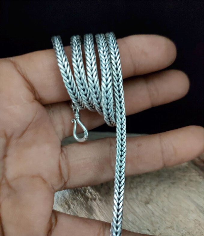 Handmade Bali 999 Silver Foxtail Chain Necklace: Men's Braided Jewelry