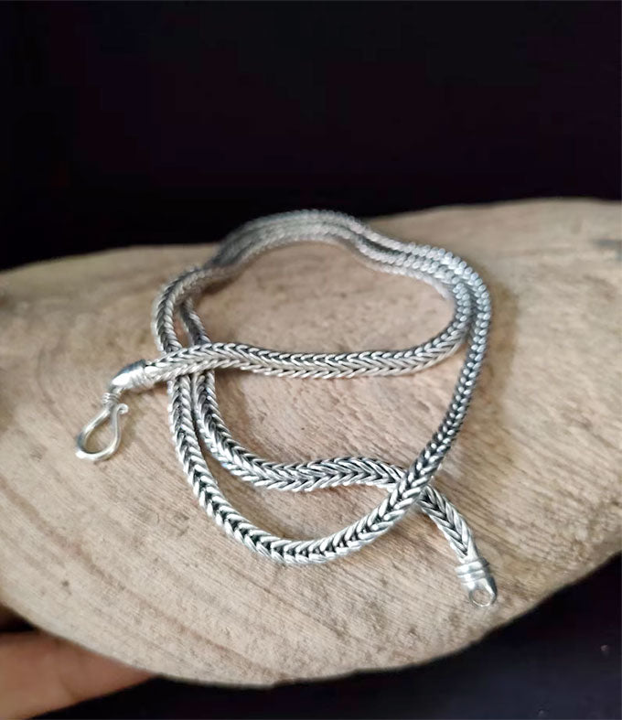 Handmade Bali 999 Silver Foxtail Chain Necklace: Men's Braided Jewelry