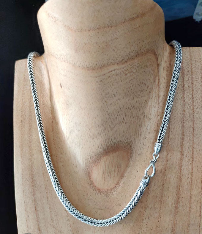 Men’s 999 Pure Silver Foxtail Chain Necklace, 4mm Handmade in Bali