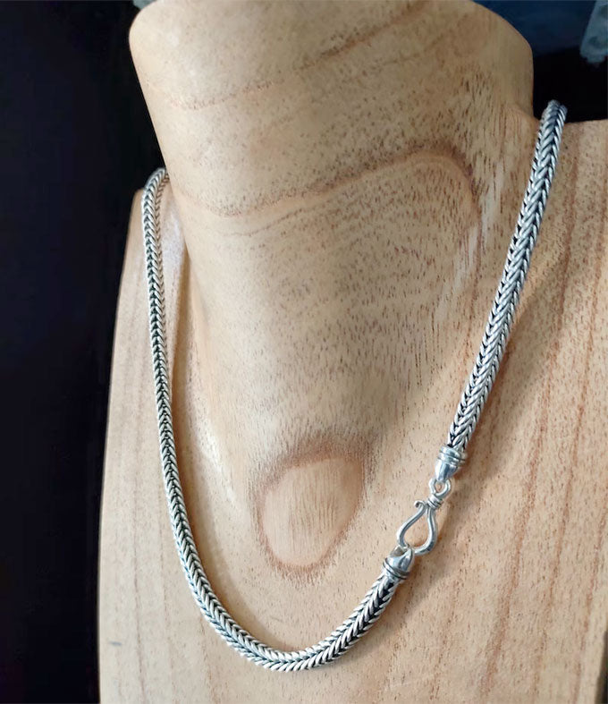 Handmade Bali 999 Silver Foxtail Chain Necklace: Men's Braided Jewelry