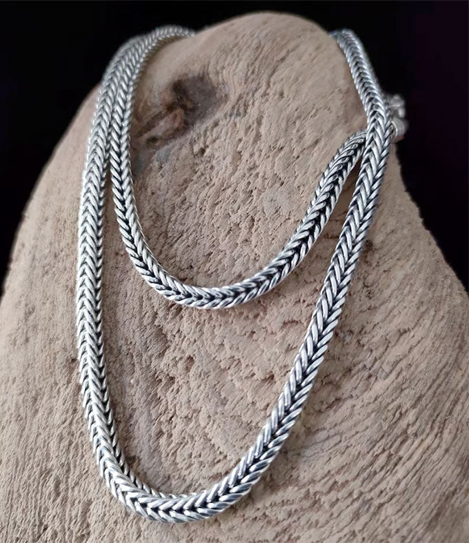Handmade Bali 999 Silver Foxtail Chain Necklace: Men's Braided Jewelry