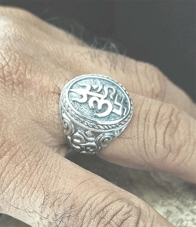 Handmade Sterling Silver Hindu Ring, Tri Sakti Symbol