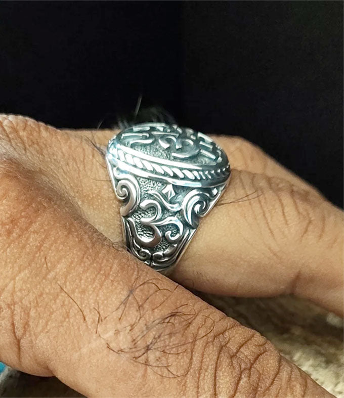Handmade Sterling Silver Hindu Ring, Tri Sakti Symbol