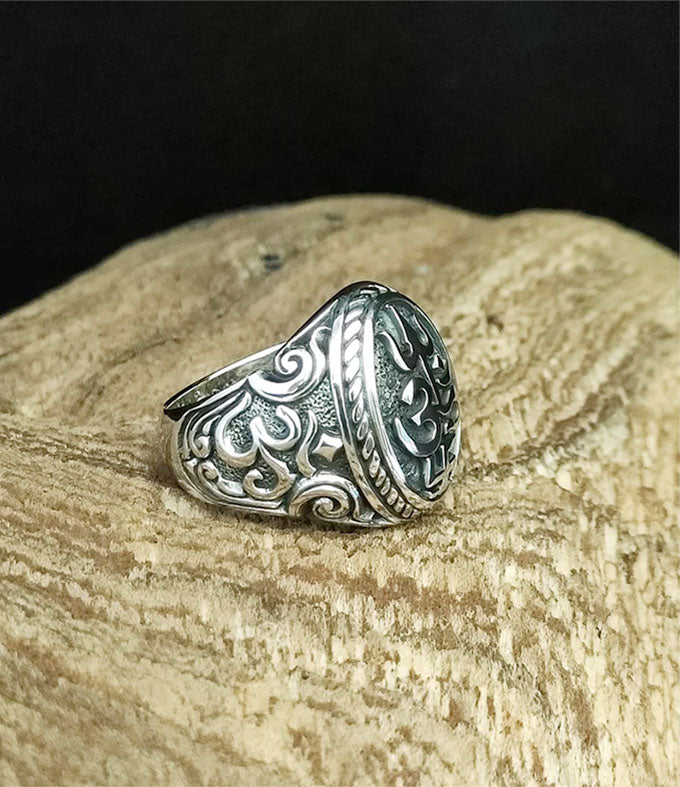 Handmade Sterling Silver Hindu Ring, Tri Sakti Symbol