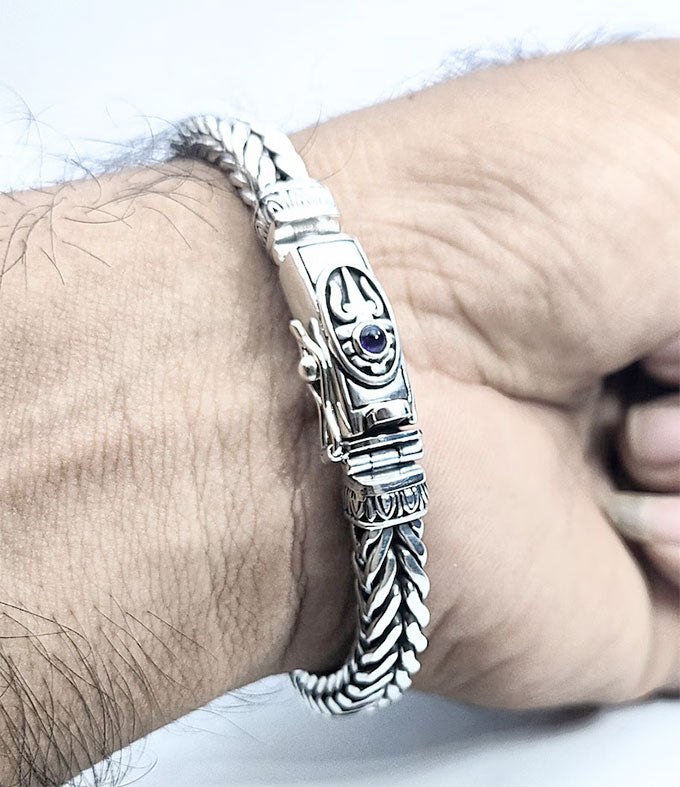 Handmade Sterling Silver Mens Trishul Bracelet, Shiva Trident Jewelry