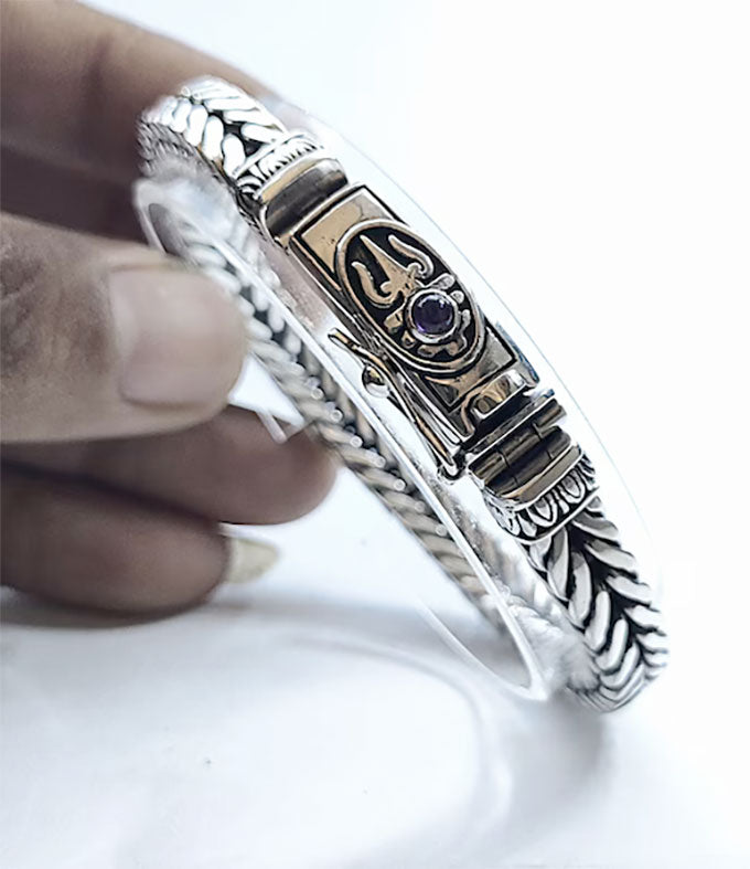 Handmade Sterling Silver Mens Trishul Bracelet, Shiva Trident Jewelry