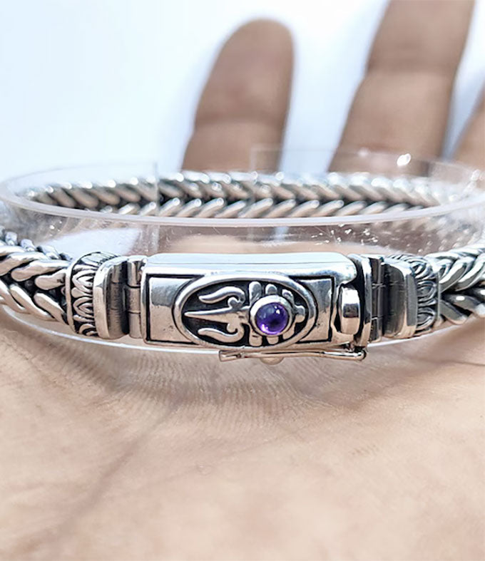 Handmade Sterling Silver Mens Trishul Bracelet, Shiva Trident Jewelry