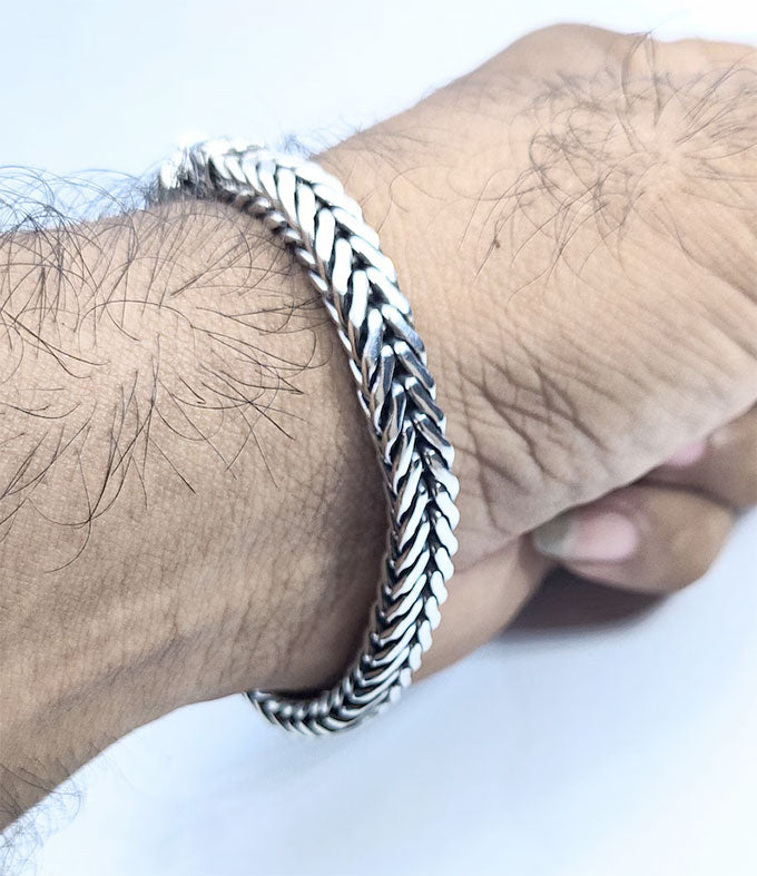 Handmade Sterling Silver Mens Trishul Bracelet, Shiva Trident Jewelry