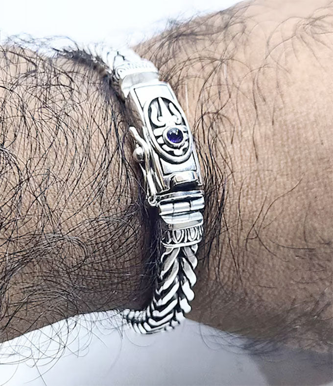 Handmade Sterling Silver Mens Trishul Bracelet, Shiva Trident Jewelry