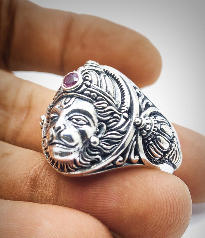 Hanuman, Hindu silver ring, Handmade jewelry, Personalized gift