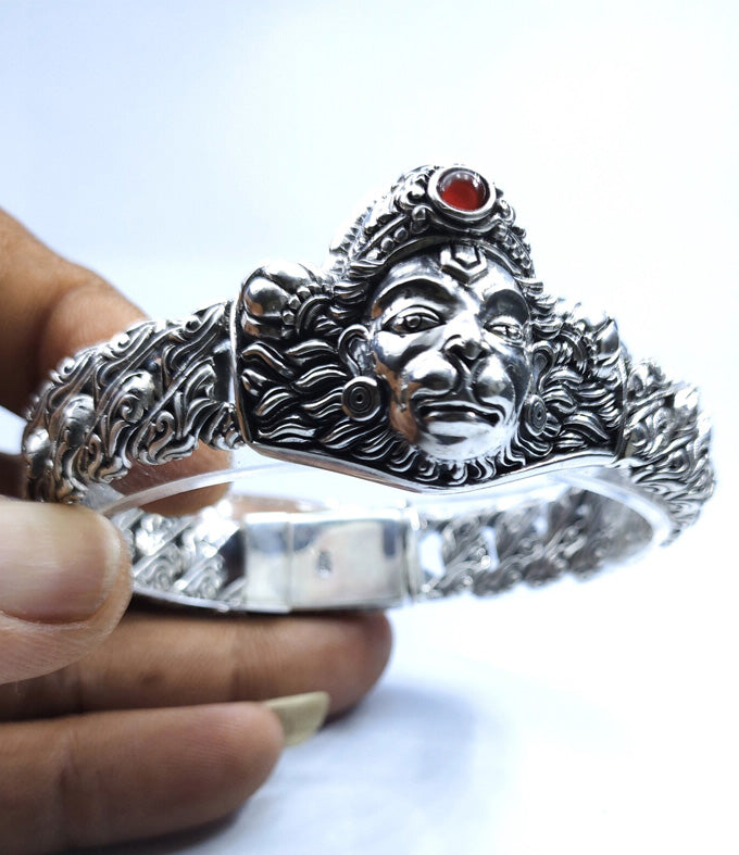 Hanuman Sterling Silver Bracelet, Handmade Hindu Jewelry