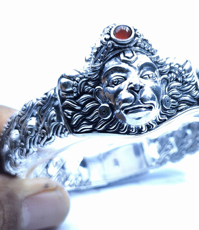 Hanuman Sterling Silver Bracelet, Handmade Hindu Jewelry