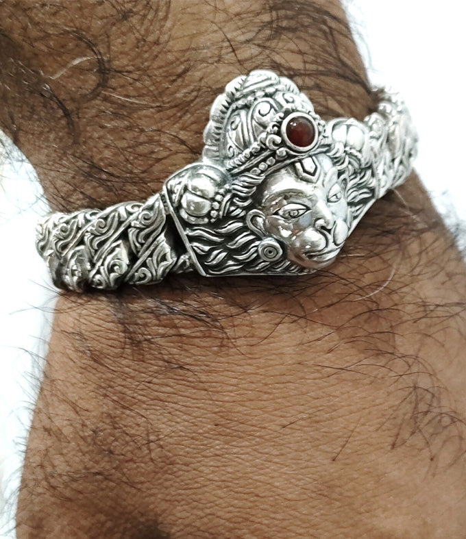 Hanuman Sterling Silver Bracelet, Handmade Hindu Jewelry