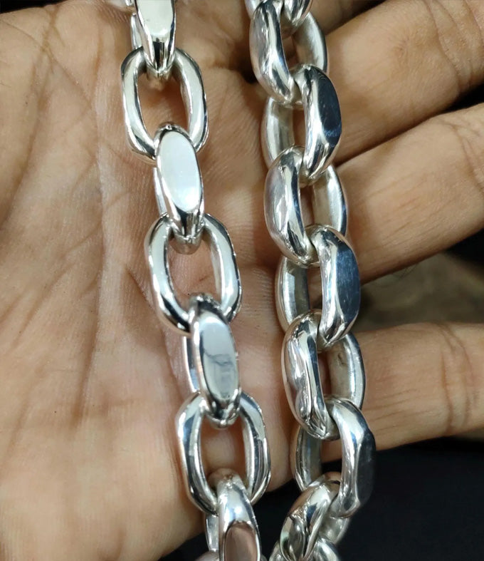 Heavy 999 Silver Anchor Chain Necklace - Handmade Mens Jewelry
