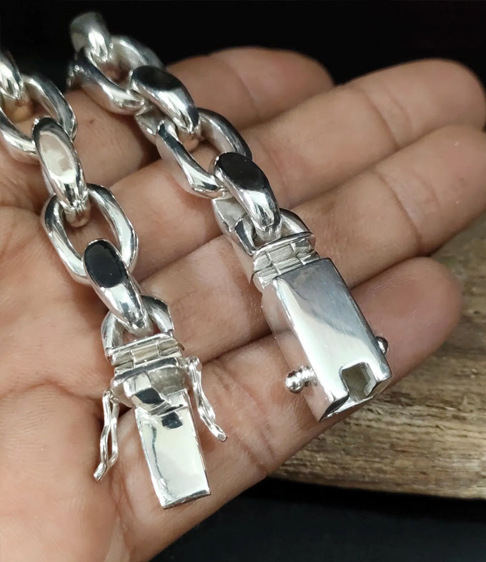 Heavy 999 Silver Anchor Chain Necklace - Handmade Mens Jewelry