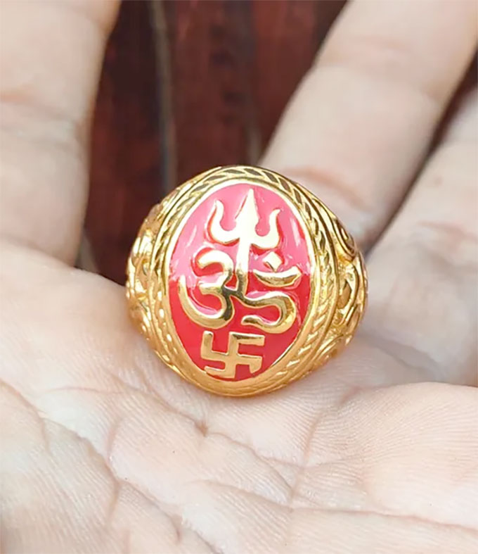 Hindu Men Ring, Tri Sakti symbol, Protect Amulet