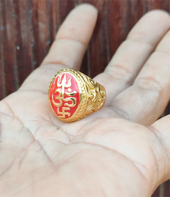Hindu Men Ring, Tri Sakti symbol, Protect Amulet