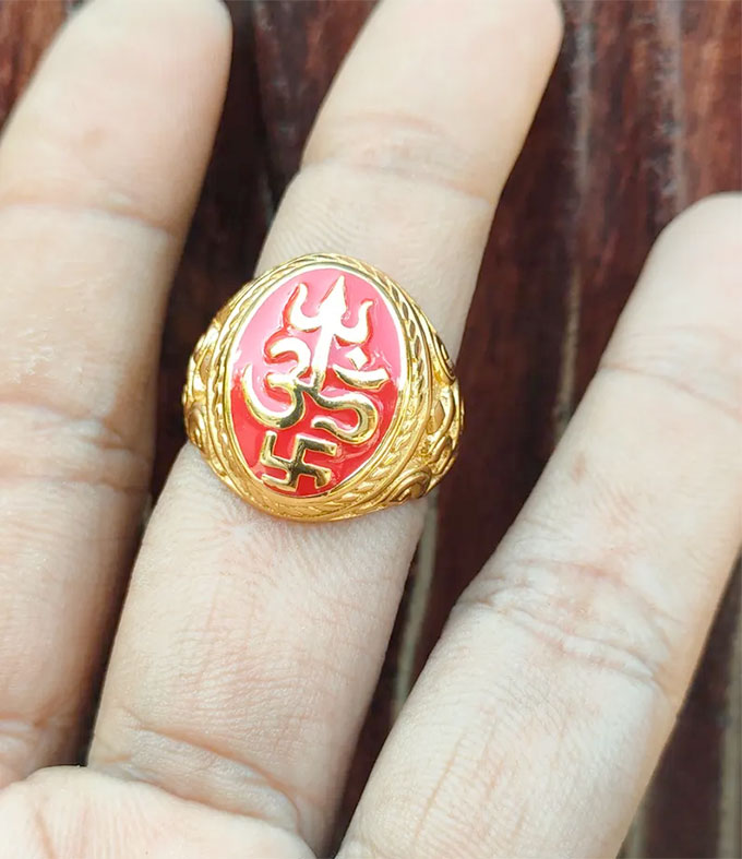 Hindu Men Ring, Tri Sakti symbol, Protect Amulet