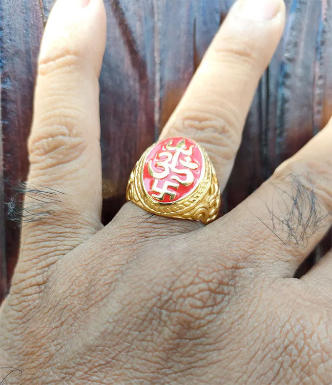 Hindu Men Ring, Tri Sakti symbol, Protect Amulet