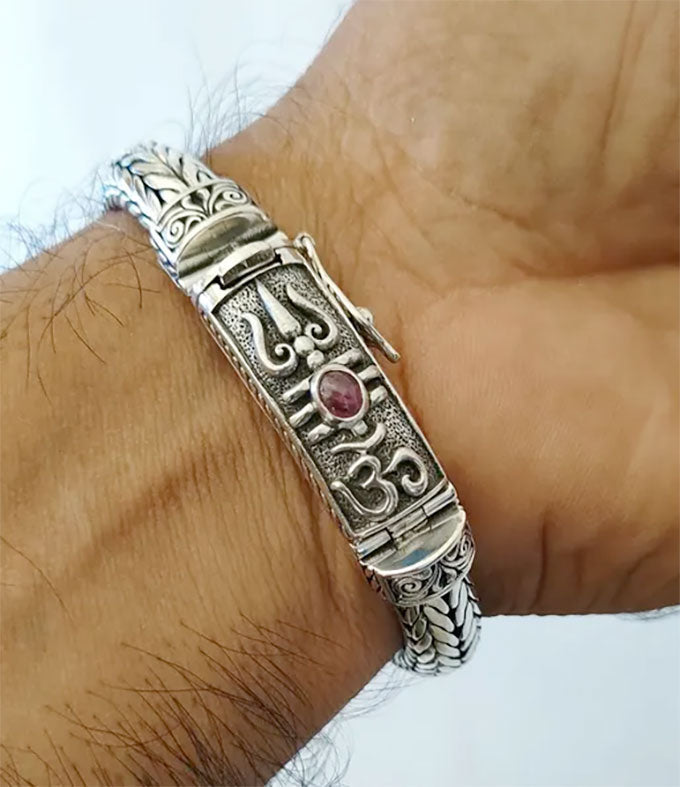Hindu Silver Bracelet: Shiva Trident, Personalized Men's Jewelry