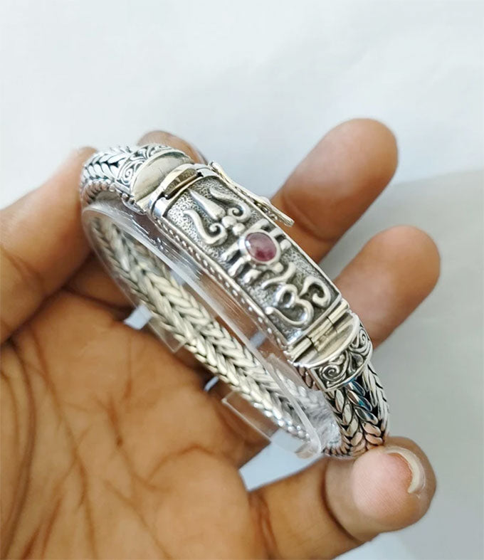 Hindu Silver Bracelet: Shiva Trident, Personalized Men's Jewelry