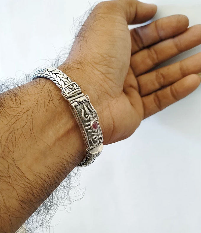 Hindu Silver Bracelet: Shiva Trident, Personalized Men's Jewelry