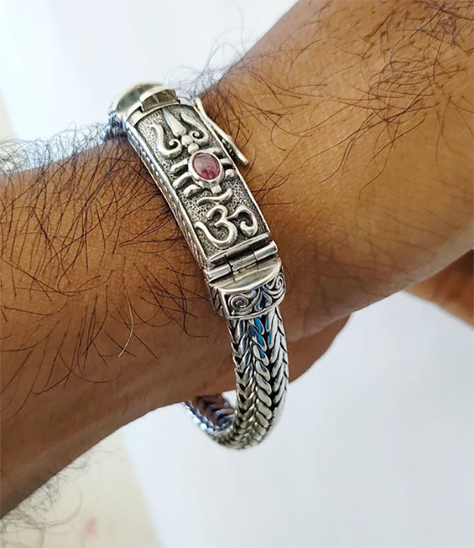 Hindu Silver Bracelet: Shiva Trident, Personalized Men's Jewelry