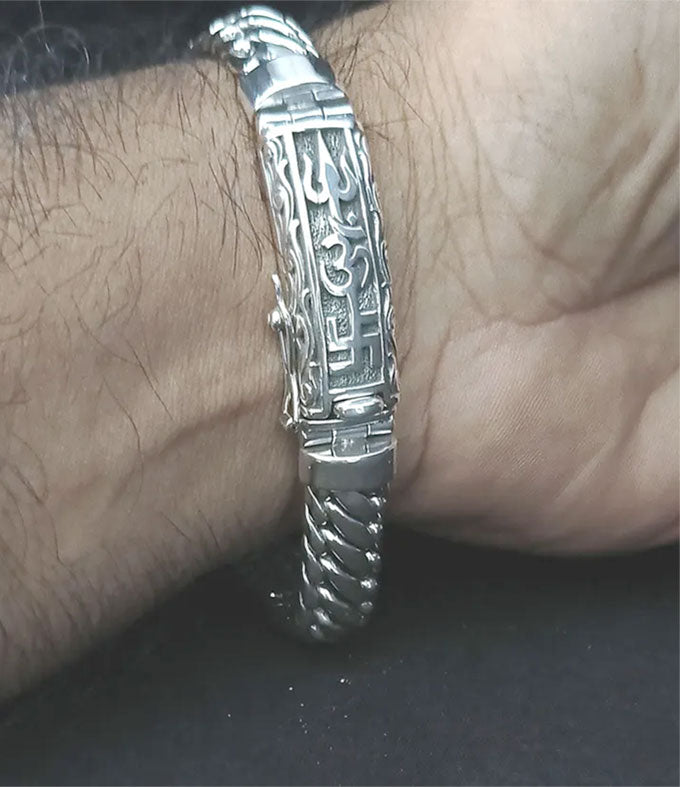 Hindu Silver Bracelet, Tri Sakti symbol, Handmade Jewelry