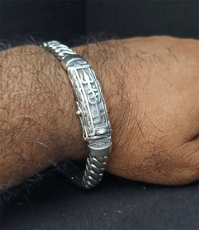 Hindu Silver Bracelet, Tri Sakti symbol, Handmade Jewelry