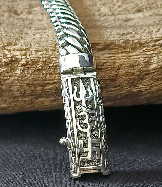 Hindu Silver Bracelet, Tri Sakti symbol, Handmade Jewelry