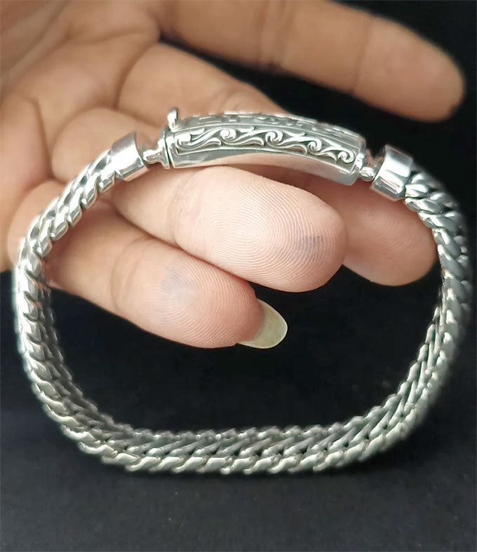 Hindu Silver Bracelet, Tri Sakti symbol, Handmade Jewelry