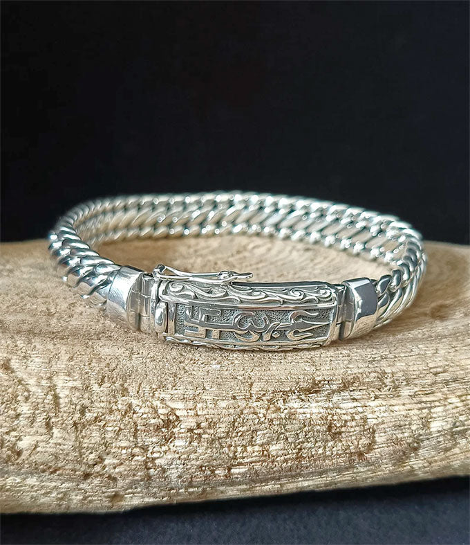 Hindu Silver Bracelet, Tri Sakti symbol, Handmade Jewelry