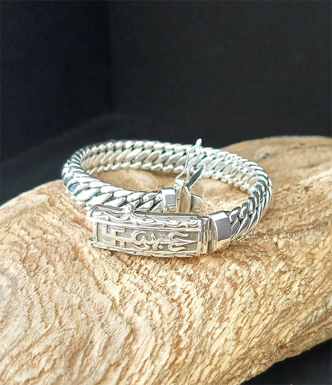 Hindu Silver Bracelet, Tri Sakti symbol, Handmade Jewelry