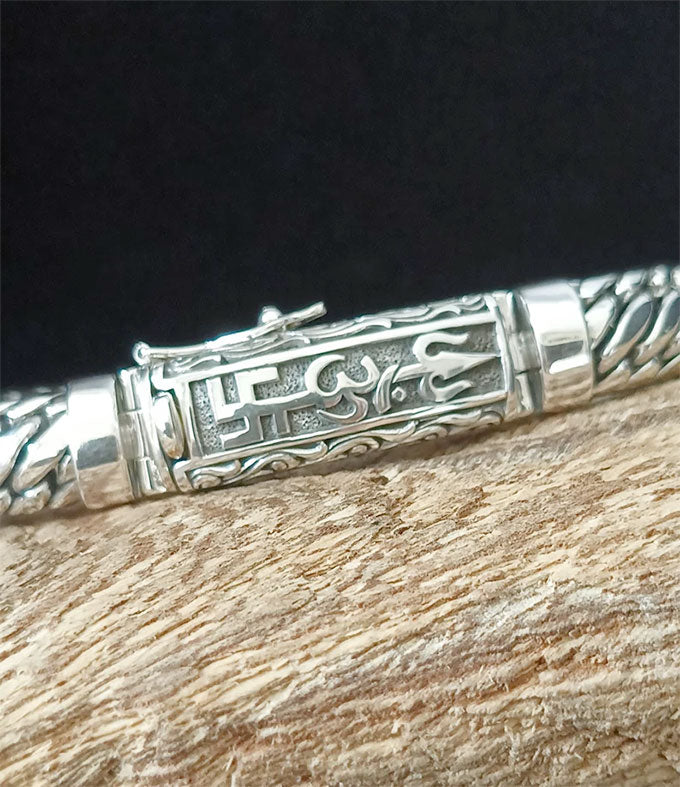 Hindu Silver Bracelet, Tri Sakti symbol, Handmade Jewelry