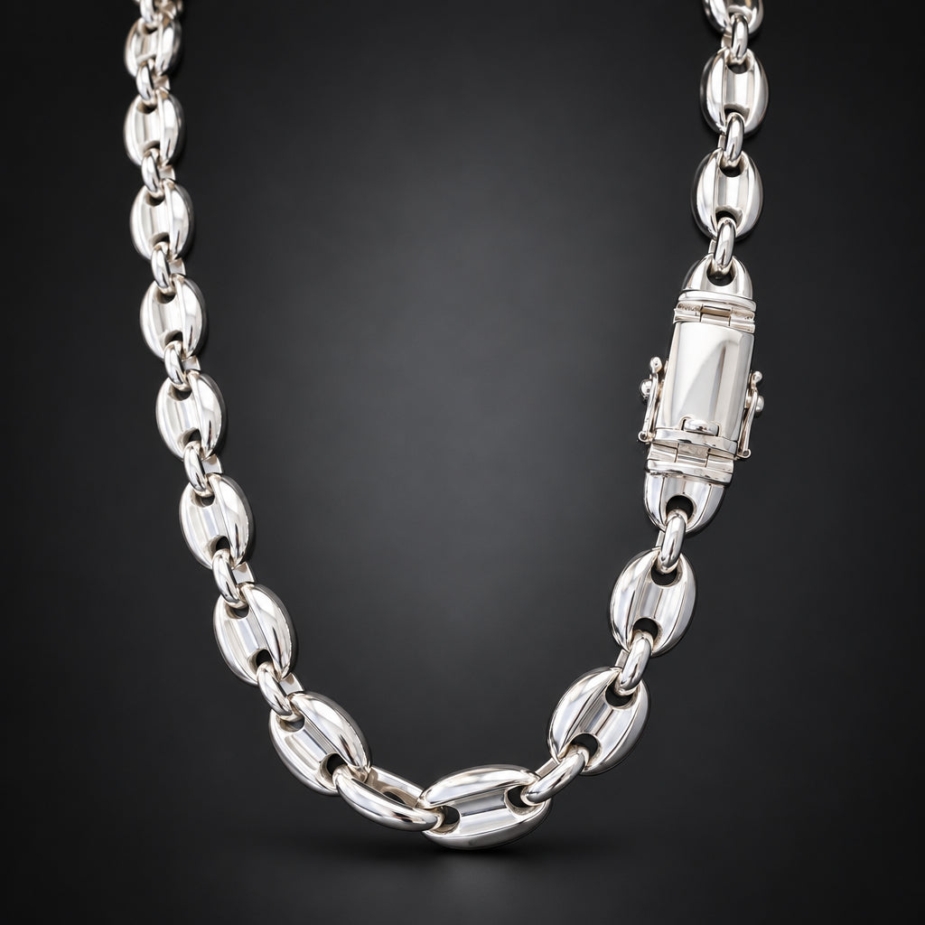 Men’s 14mm 999 Pure Silver Marine Anchor Link Necklace, Heavyweight