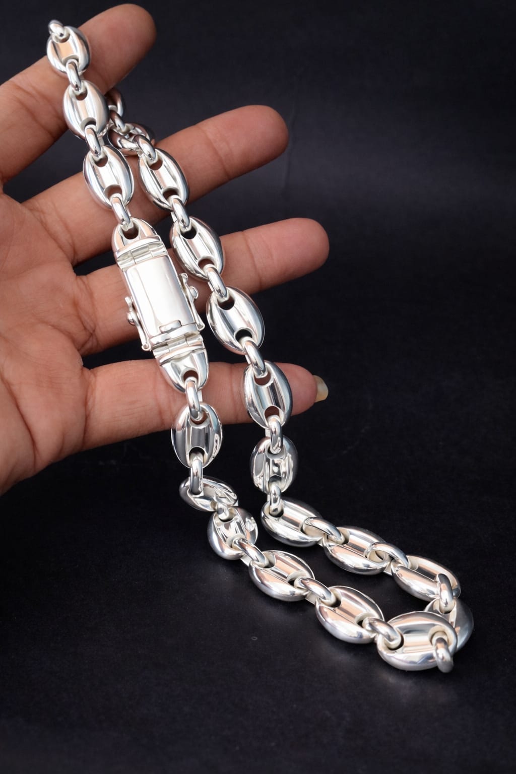 14 mm Heavy 999 Silver Anchor Chain Necklace - Handmade Men's Jewelry
