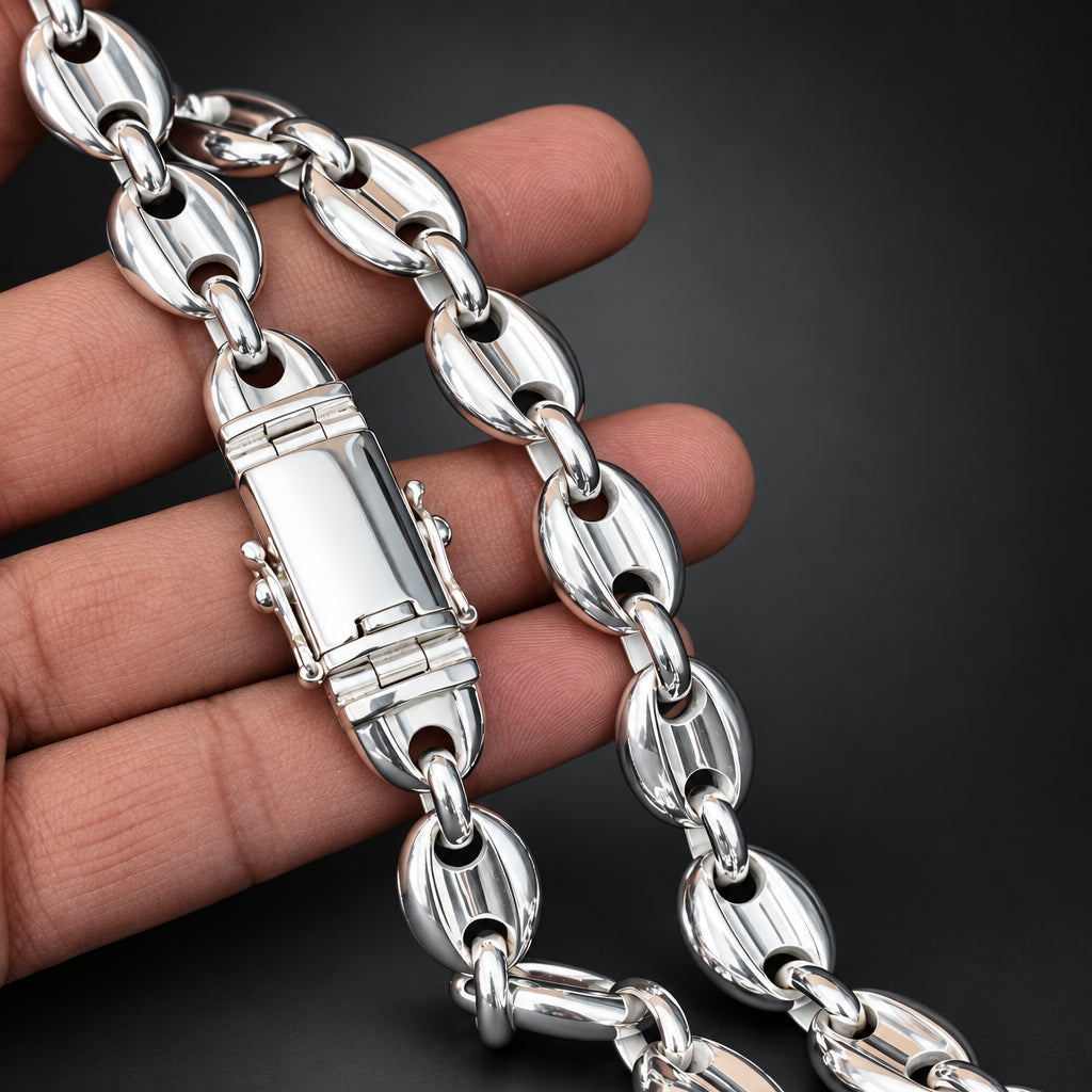 Men’s 14mm 999 Pure Silver Marine Anchor Link Necklace, Heavyweight