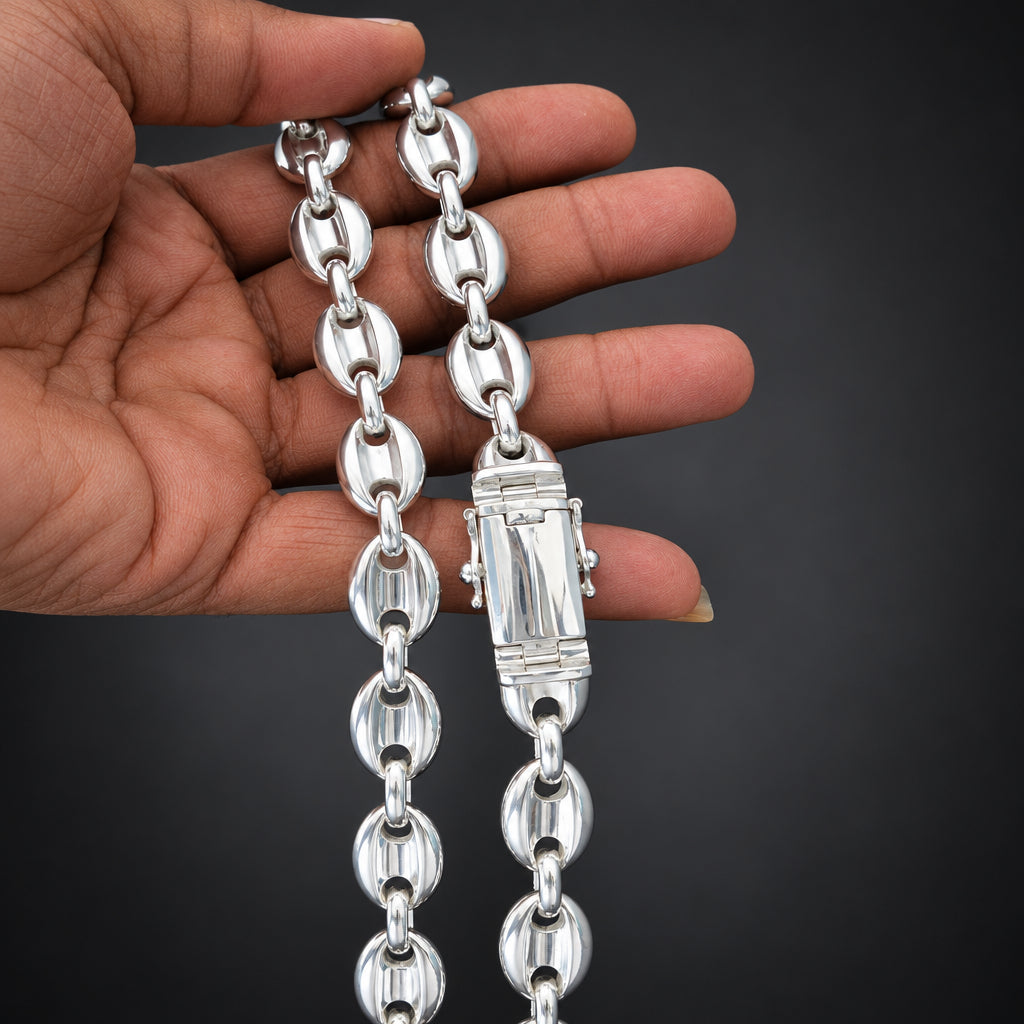 Men’s 14mm 999 Pure Silver Marine Anchor Link Necklace, Heavyweight