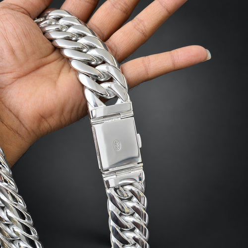 35mm 999 Pure Silver Cuban Chain Necklace for Men