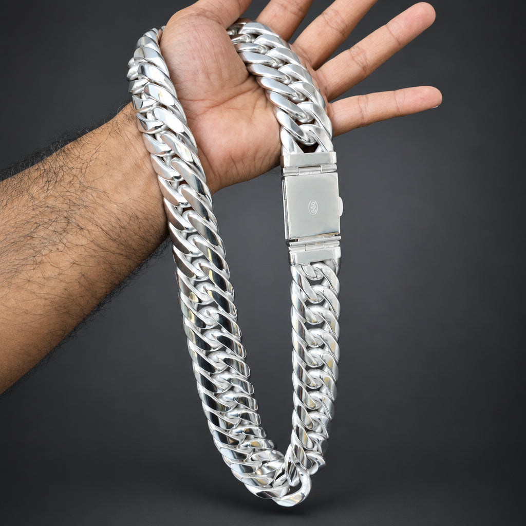 35mm 999 Pure Silver Cuban Chain Necklace for Men